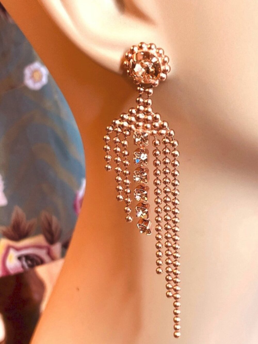 New Loren Hope Rose Gold Drop Earrings Crystal  NWT